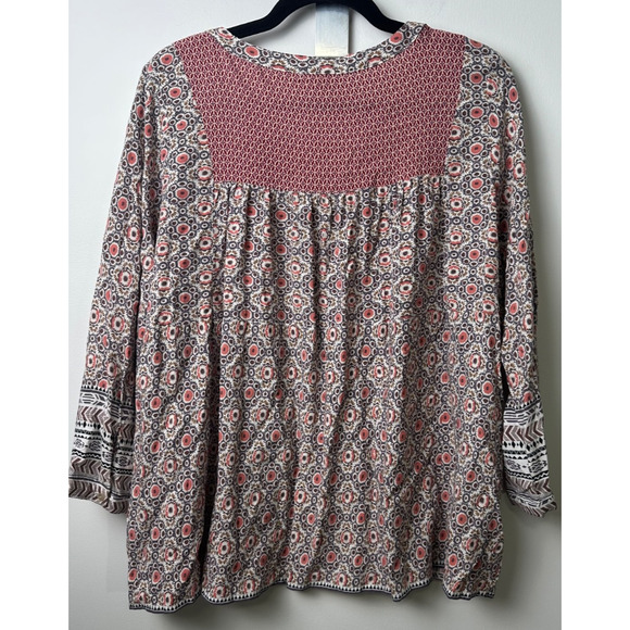 Easel LA Floral Ruffle Peasant Top L Boho Cottagecore Blouse 3/4 Sleeve A43 - Picture 4 of 7